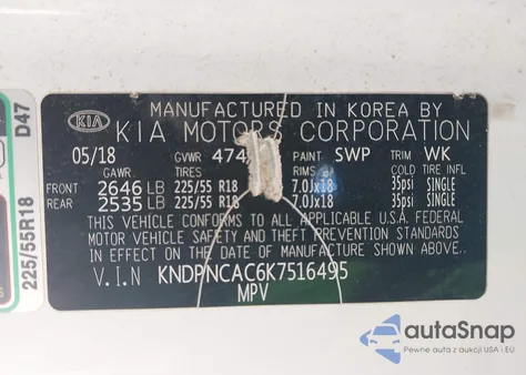 2019 Kia Sportage Ex из США, поврежденный, VIN KNDPNCAC6K7516495